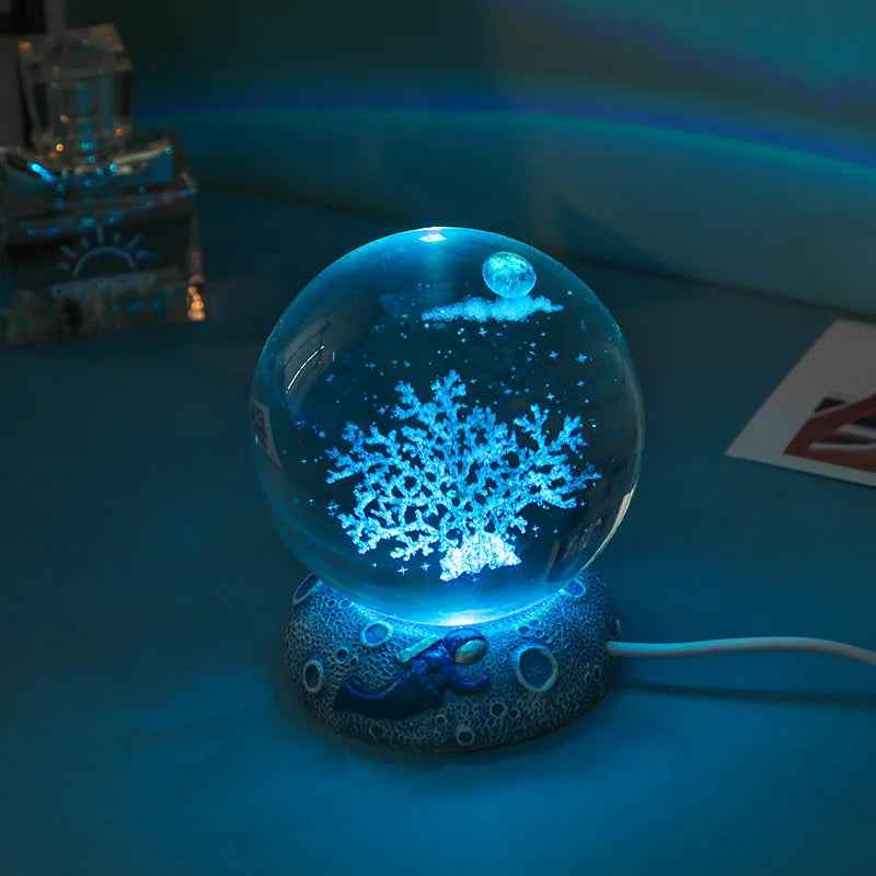 Crystal Ball Night Light Ornament 3D Engraved Luminous Resin Gift