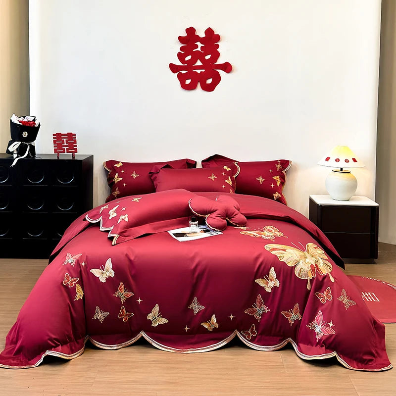 Aurora Gold Butterfly Embroidery Bedding 1000TC Cotton Luxe