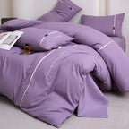 2025 new solid color embroidered ribbon double-spell skin-friendly washed cotton 4-piece set bed sheet and fitted sheet style