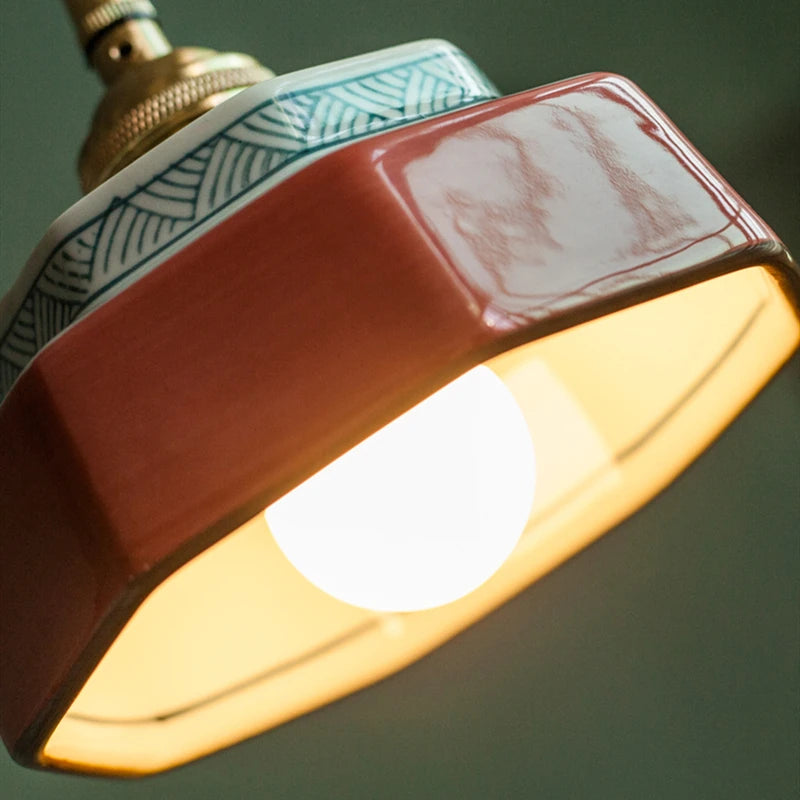 Vintage Ceramic LED Pendant Light | Hand-Painted Copper Finish | Nordic & Classical Style