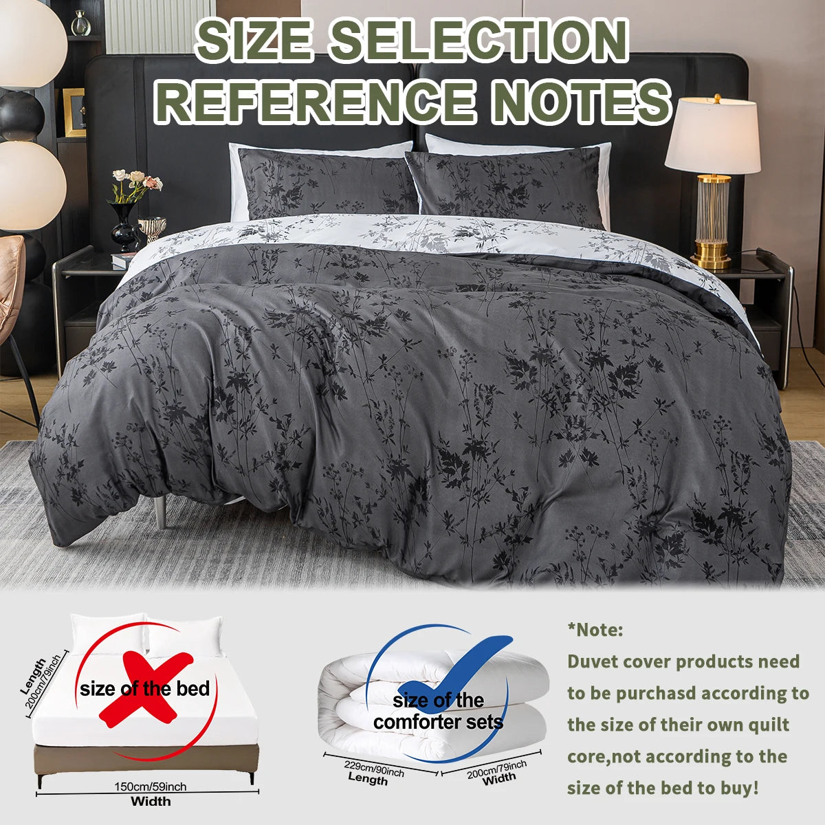 Bamboo Leaf Print Duvet Cover Set – 3-Piece Soft Polyester Bedding Collection