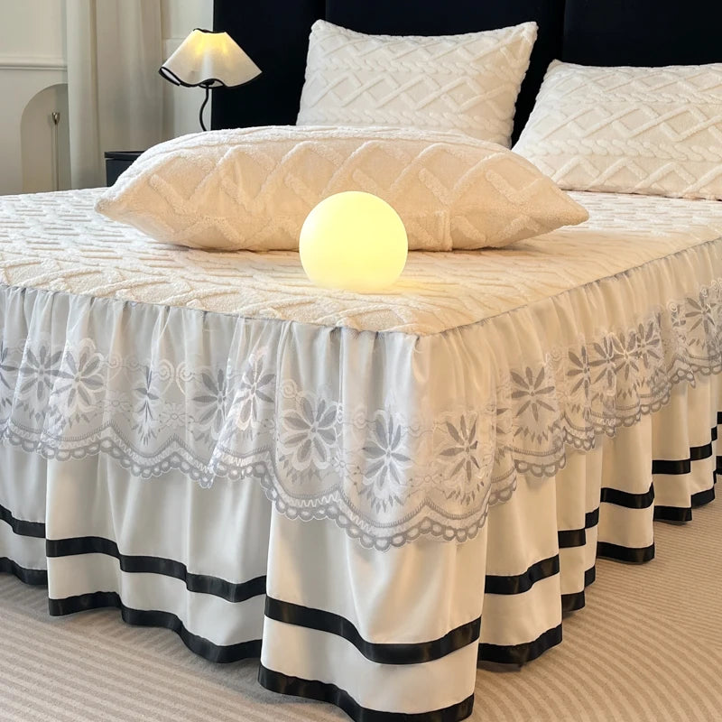 Lan Duo Mao Solid Colour Bed Skirt Elastic Corners Winter Warm Collection