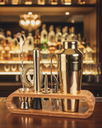 Premium Cocktail Shaker Set – 10-Piece Bar Shaker Set with Elegant Bamboo Stand