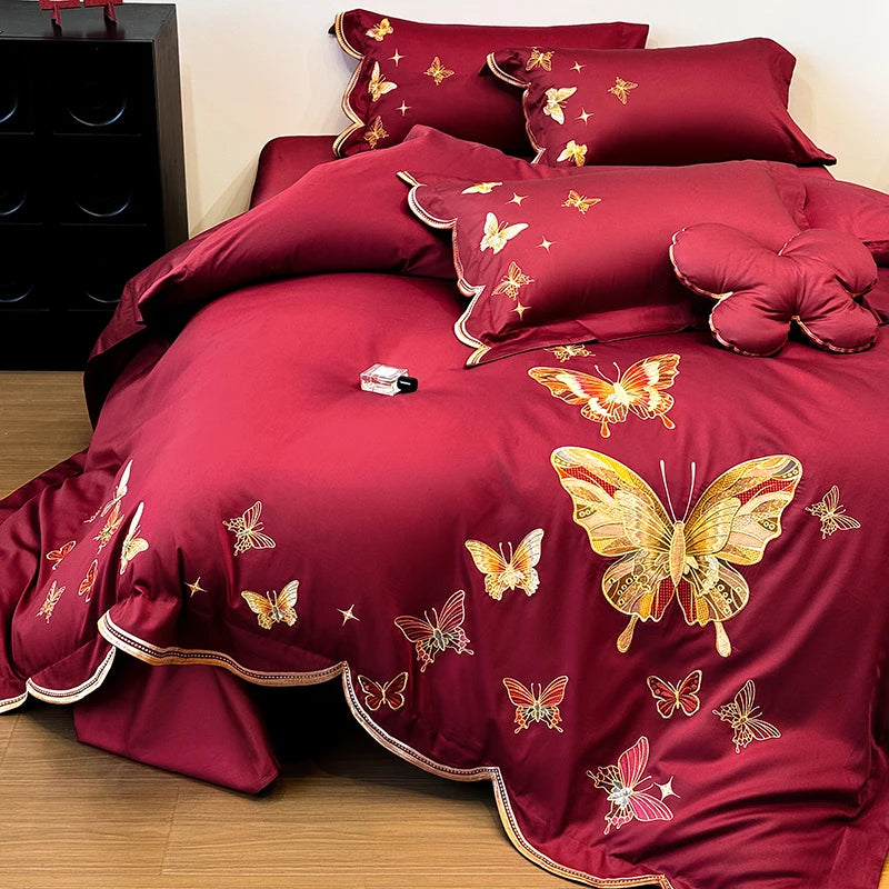 Aurora Gold Butterfly Embroidery Bedding 1000TC Cotton Luxe