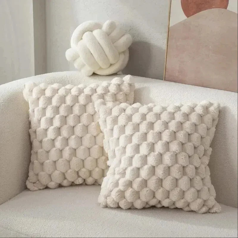 2/1pcs Pineapple Grid Turtle Pattern 3D Soft Plush Throw Pillowcase,Cream White For Living Room Sofa Bedroom Home Room Decor ﻿