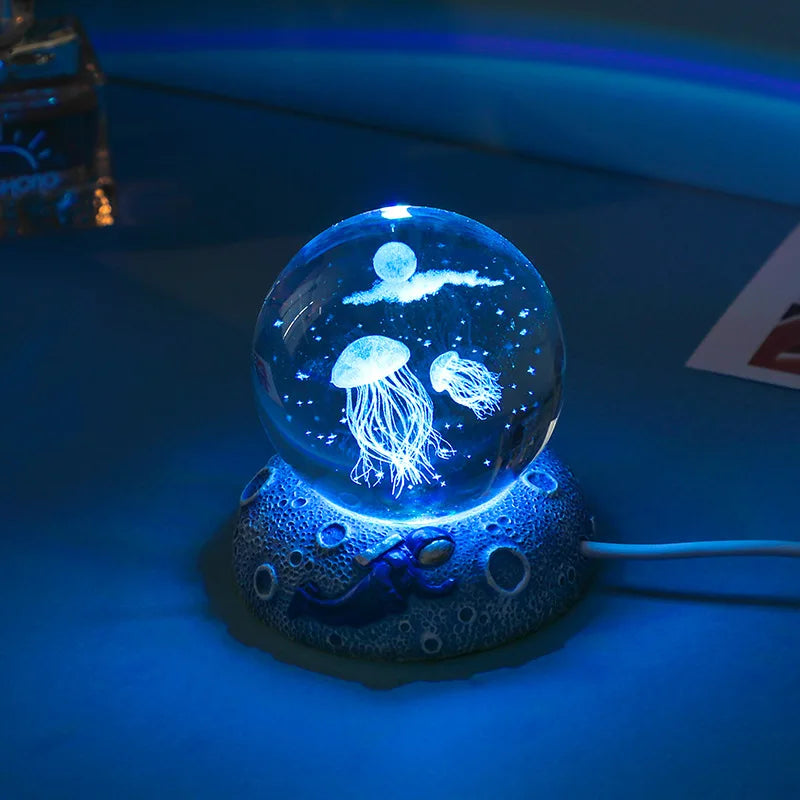 Crystal Ball Night Light Ornament 3D Engraved Luminous Resin Gift