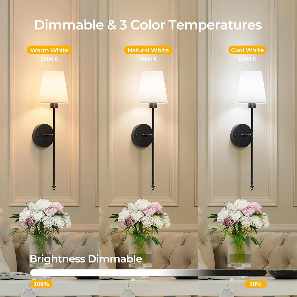 Battery Operated Wall Sconces Set of Cordless Wall Light Adhesive-backed install Rechargeable Bulbs and Remote 12Colors Dimmable