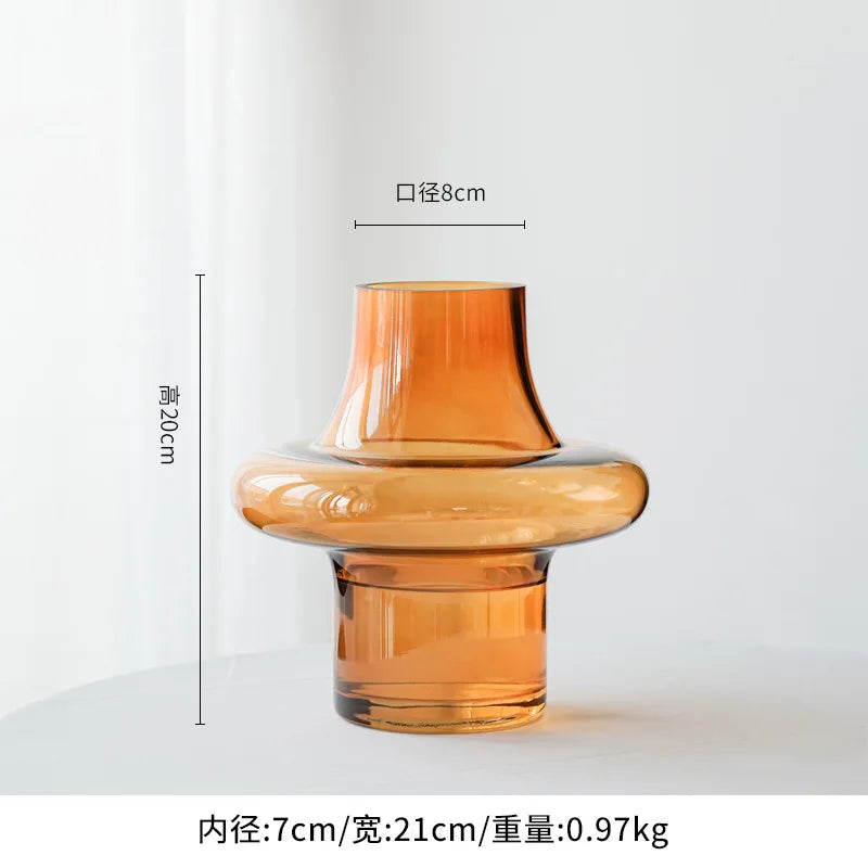Amber Geometric Ring Glass Vase | Warm Luxury Home Décor Accent