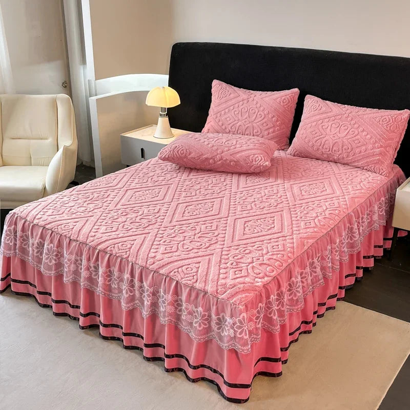 Xiao Qi Qi Bed Skirt Queen Solid Colour Winter Warm Mattress Protector Limited