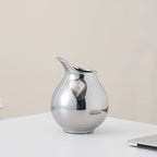 Silver Minimalist Pot Ceramic Vase | Metallic Luxury Home Décor