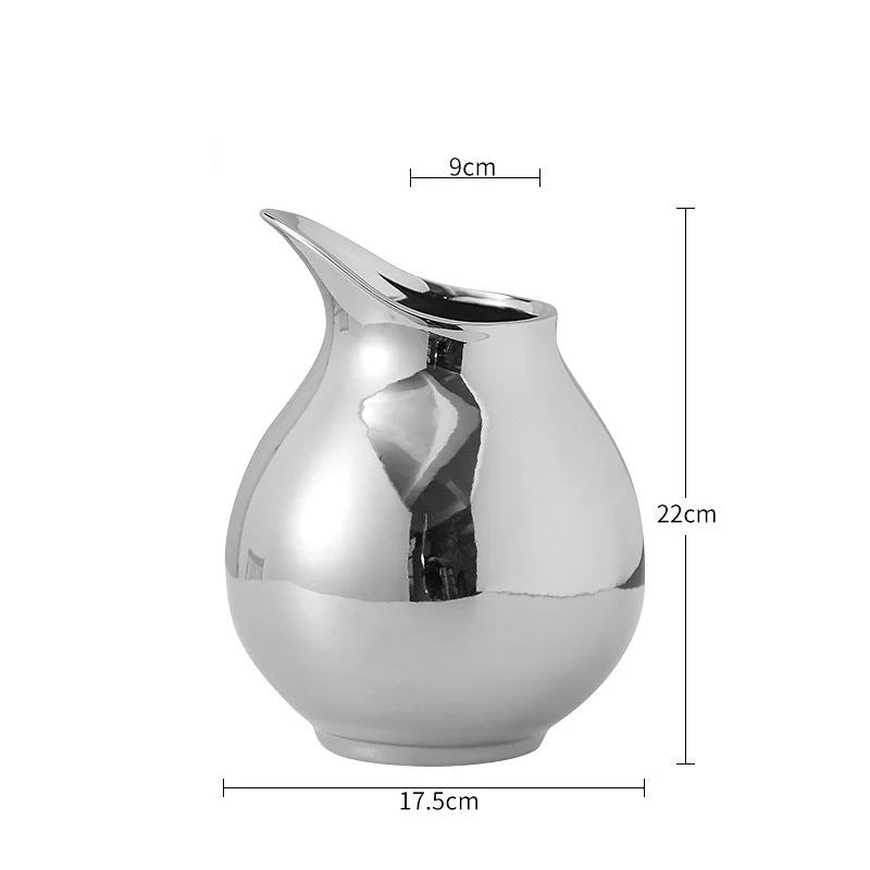 Silver Minimalist Pot Ceramic Vase | Metallic Luxury Home Décor