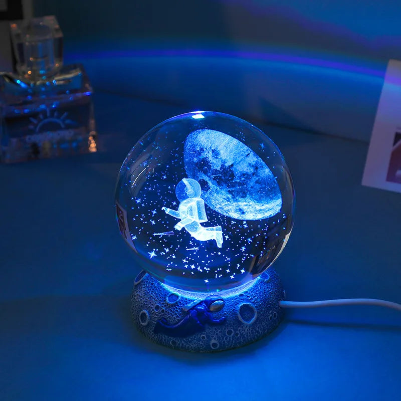 Crystal Ball Night Light Ornament 3D Engraved Luminous Resin Gift