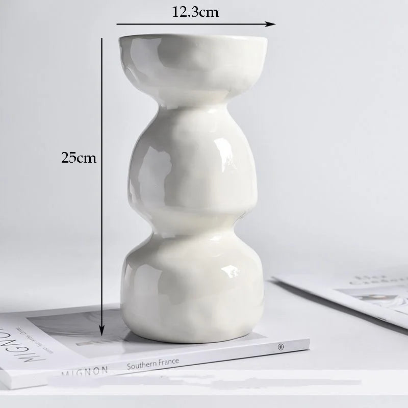 White Narrow-Neck Ceramic Vase | Ikebana-Inspired Luxury Home Décor