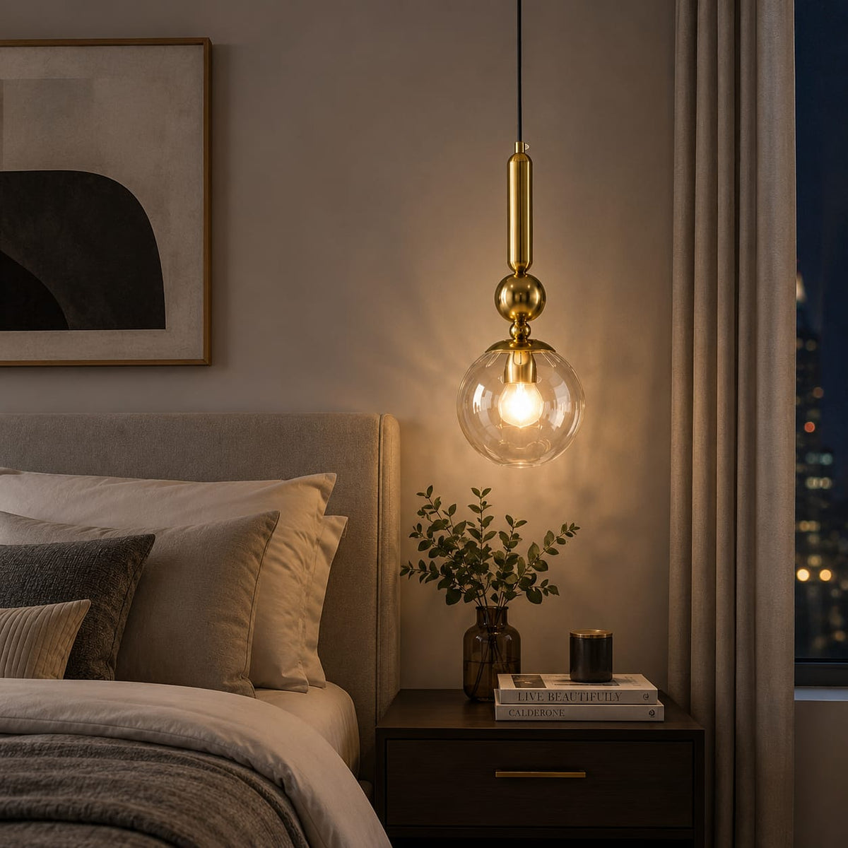 Nordic Globe Pendant Light | Brushed Gold & Glass Hanging Lamp | Bedroom, Dining & Bar